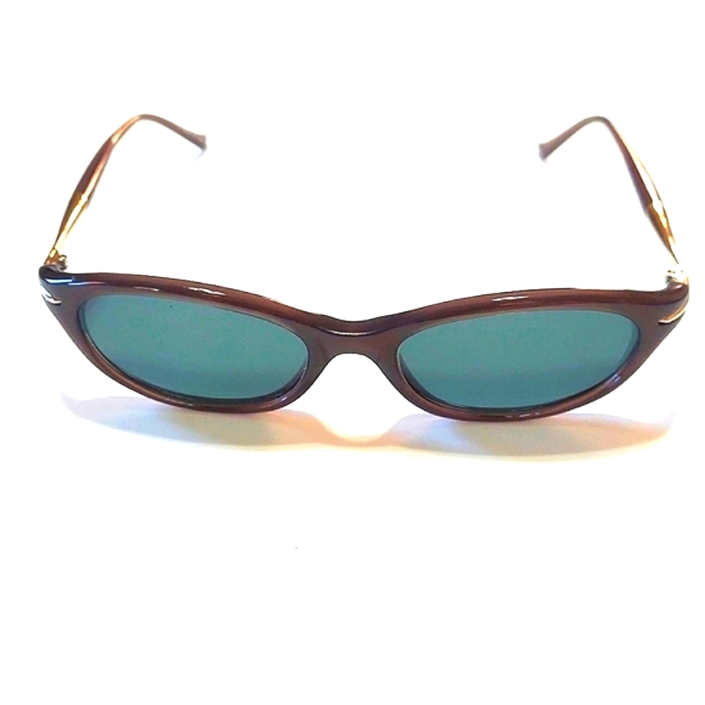 NWOT Cat Eye Ladies Brown Frame Chrome Trim Kata Dark Lens Sunglasses